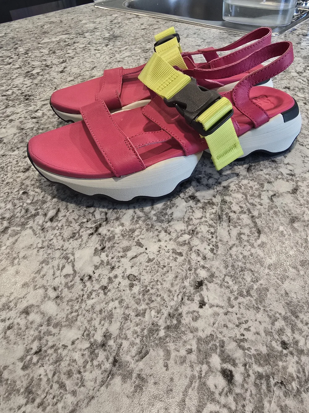 Sorel Women's Hot Pink Sandals with Neon Yellow Strap